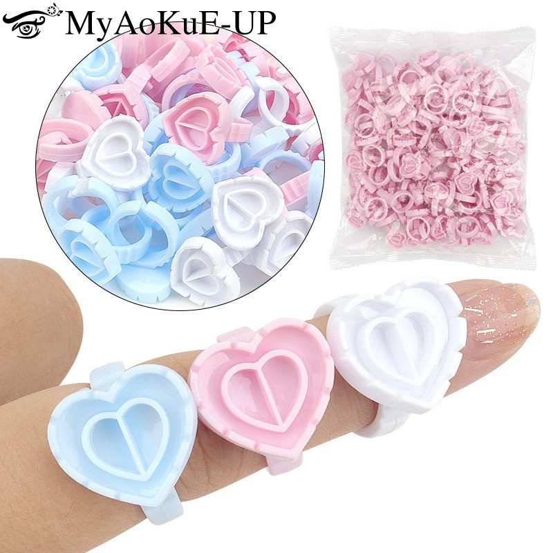 Eyelash Extension Examples - 100Pcs Disposable Glue Ring Holder Eyelash