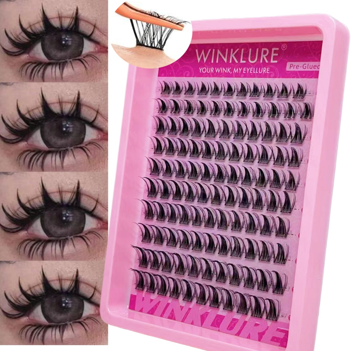 Eyelash Extension Volume Cat Eye - WINKLURE Self-Adhesive False Eyelash Clusters Glue-Free